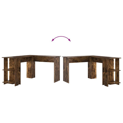 Corner Desk with Storage Smoked Oak 140 x 113.5 x 75 cm