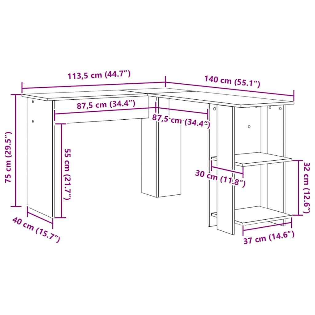 Corner Desk with Storage Artisan oak 140 x 113.5 x 75 cm