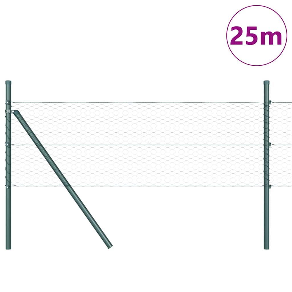 Fence with Posts Green 0.8 x 25 m PVC-coated steel