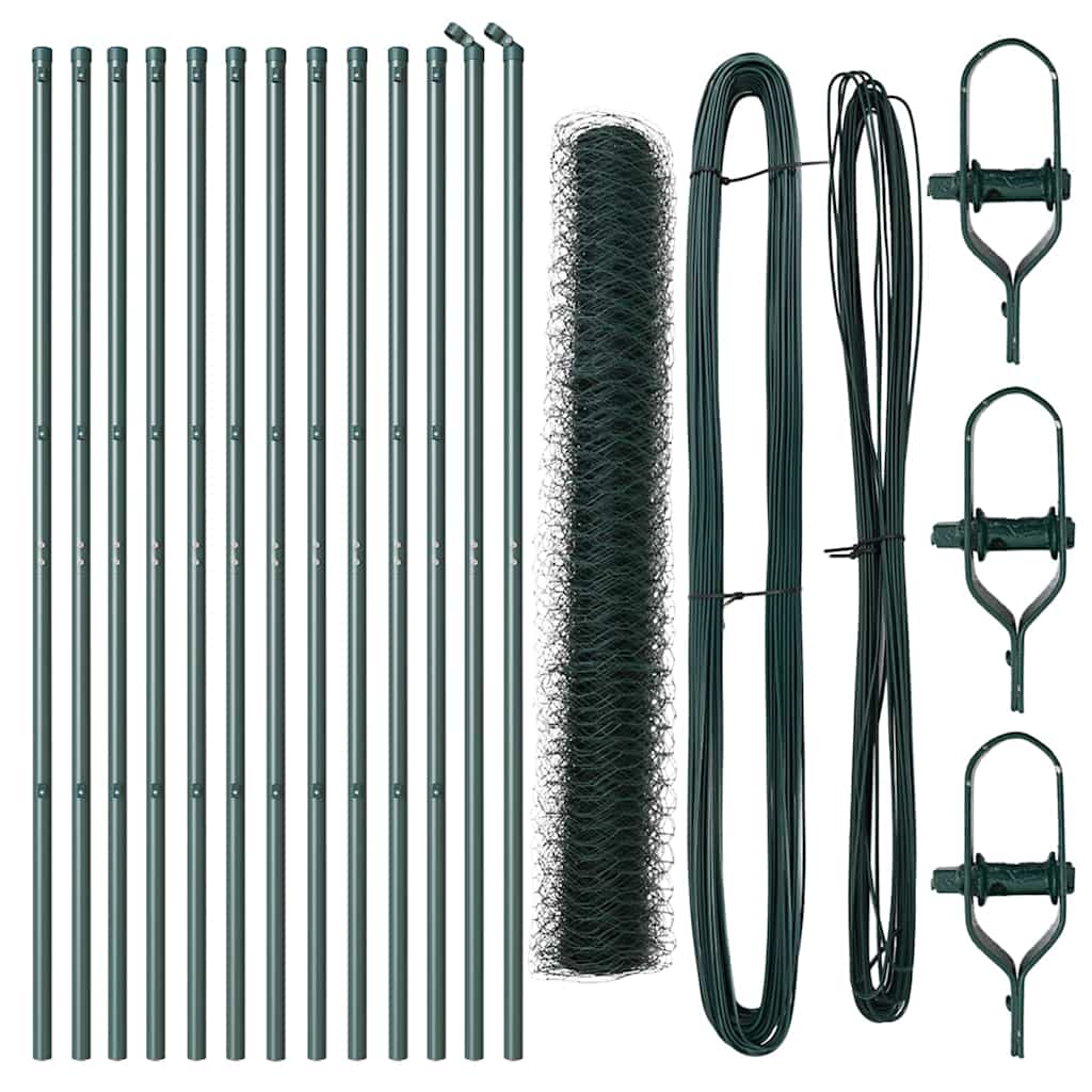 Fence with Posts Green 1 x 25 m PVC-coated steel