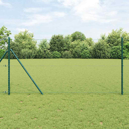 Fence with Posts Green 1 x 50 m PVC-coated steel