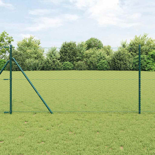 Fence with Posts Green 1 x 50 m PVC-coated steel