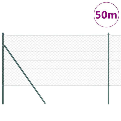 Fence with Posts Green 1.4 x 50 m PVC-coated steel
