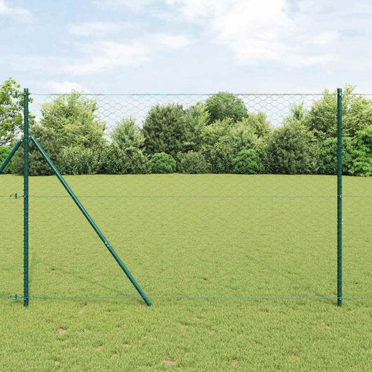Fence with Posts Green 1.5 x 50 m PVC-coated steel