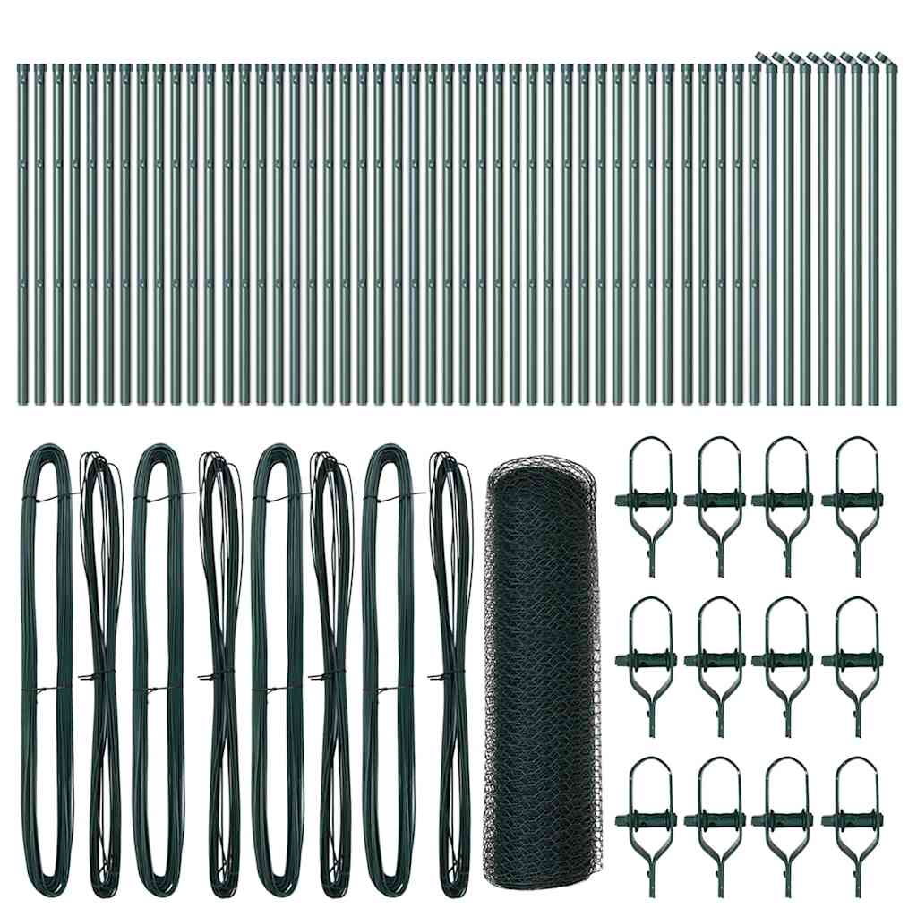 Fence with Posts Green 0.4 x 100 m PVC-coated steel