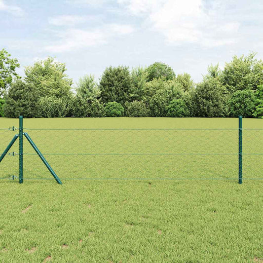 Fence with Posts Green 0.4 x 100 m PVC-coated steel