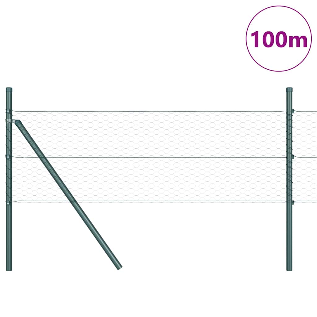 Fence with Posts Green 0.5 x 100 m PVC-coated steel