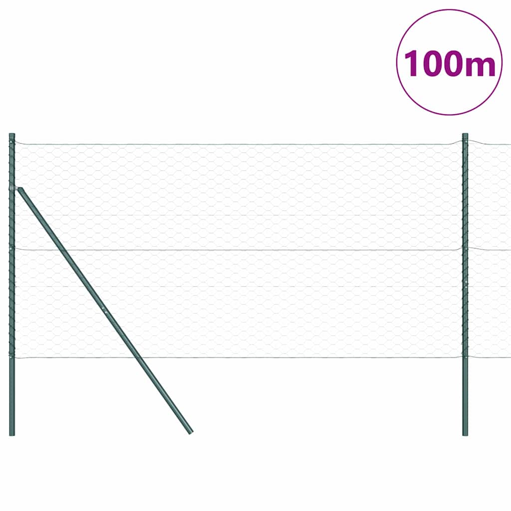 Fence with Posts Green 1 x 100 m PVC-coated steel