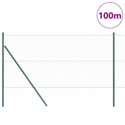 Fence with Posts Green 1 x 100 m PVC-coated steel