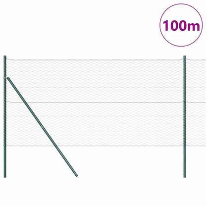 Fence with Posts Green 1.4 x 100 m PVC-coated steel