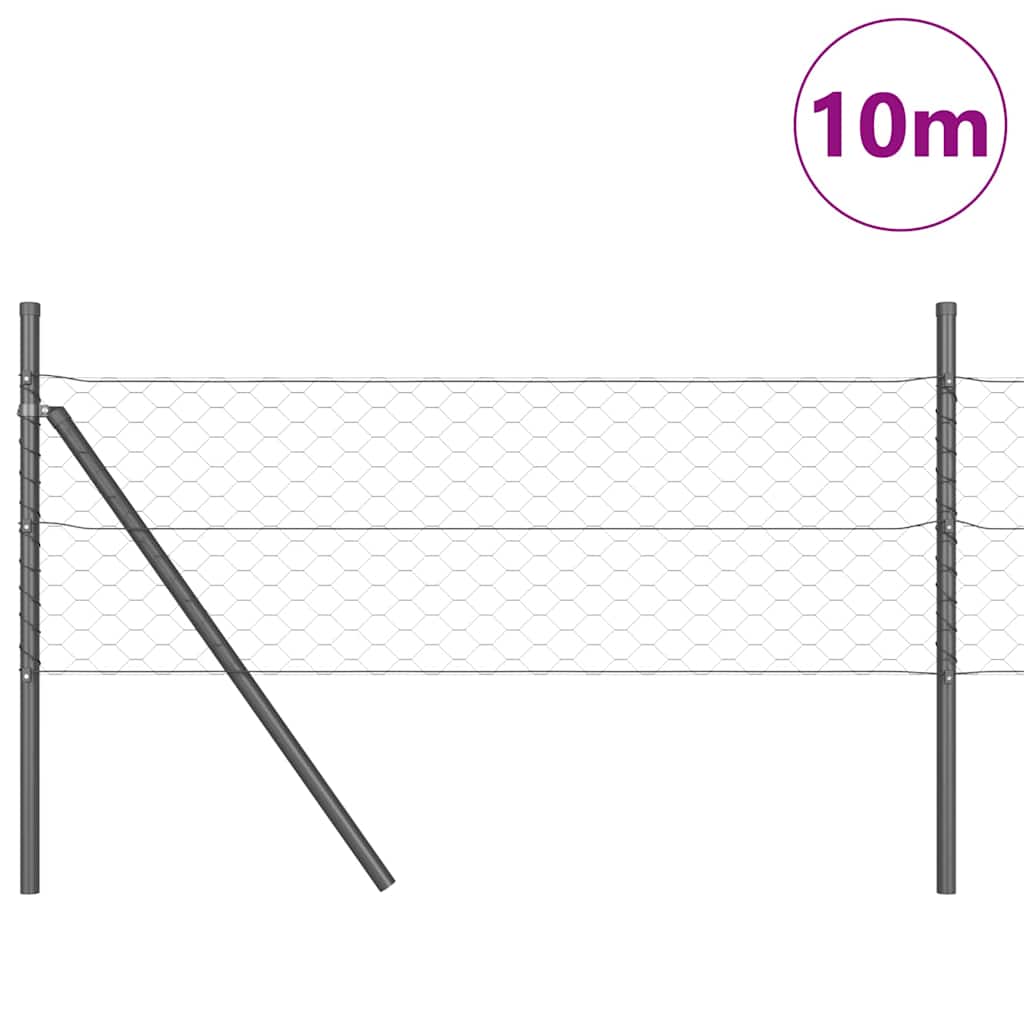 Fence with Posts Grey 0.4 x 10 m PVC-coated steel