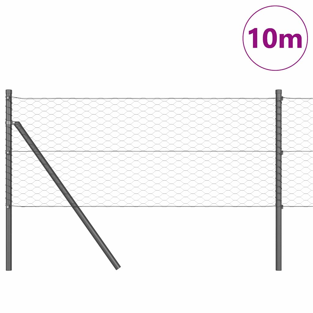 Fence with Posts Grey 0.6 x 10 m PVC-coated steel