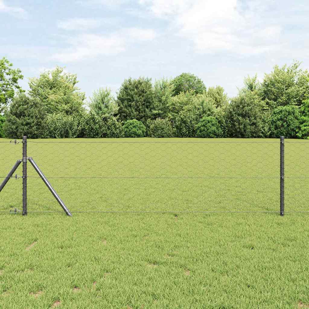 Fence with Posts Grey 0.6 x 10 m PVC-coated steel