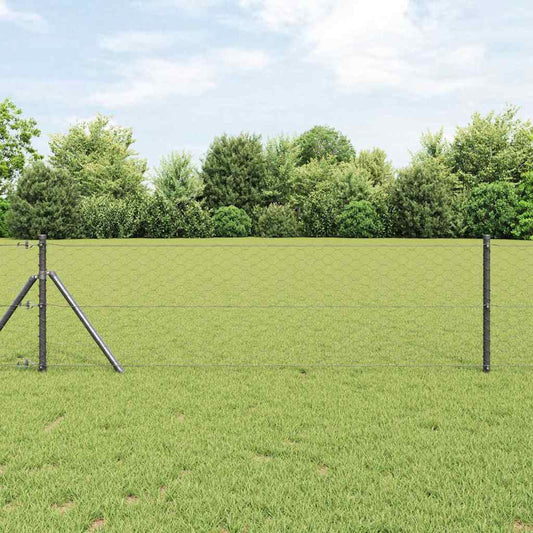 Fence with Posts Grey 0.6 x 10 m PVC-coated steel