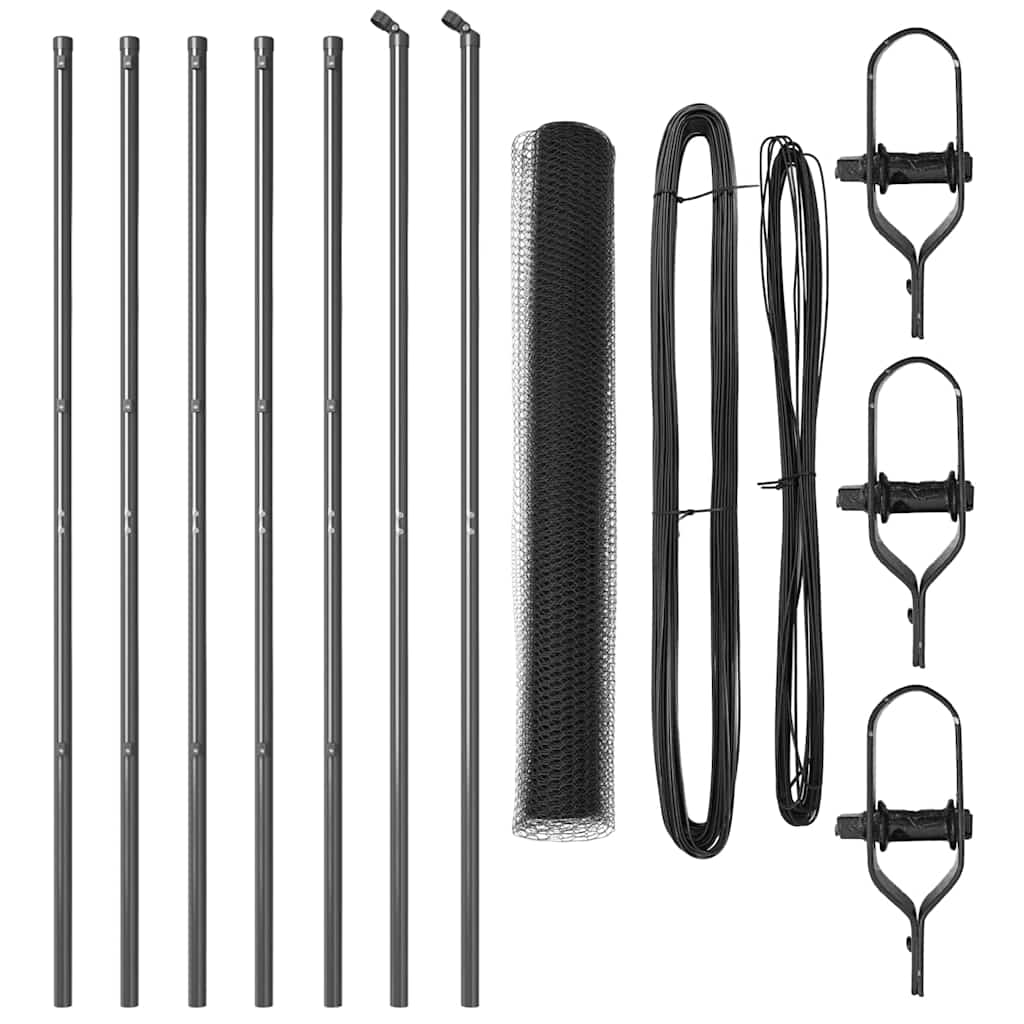 Fence with Posts Grey 1 x 10 m PVC-coated steel