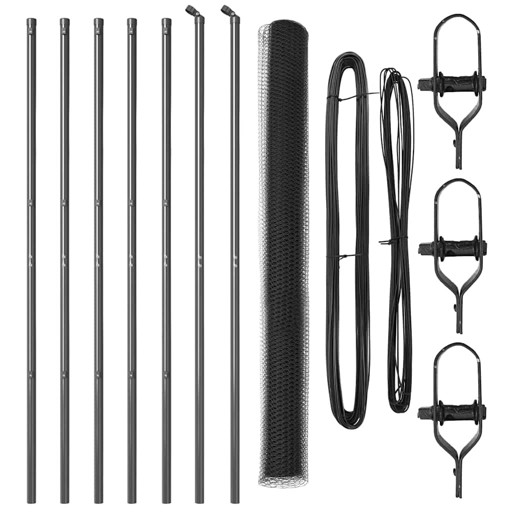 Fence with Posts Grey 1.6 x 10 m PVC-coated steel