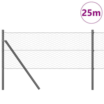 Fence with Posts Grey 0.6 x 25 m PVC-coated steel