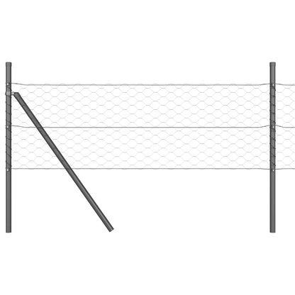 Fence with Posts Grey 0.6 x 25 m PVC-coated steel