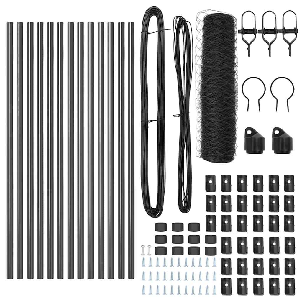 Fence with Posts Grey 0.6 x 25 m PVC-coated steel