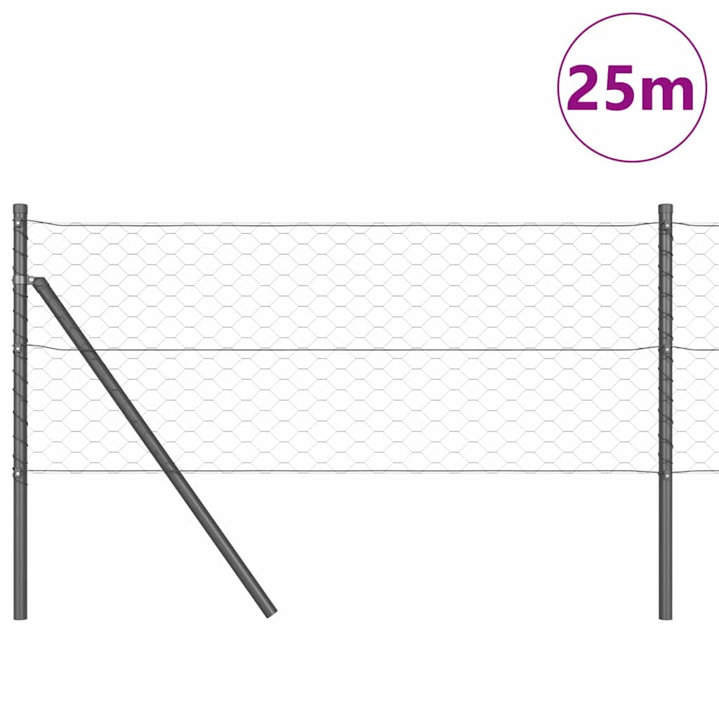 Fence with Posts Grey 0.6 x 25 m PVC-coated steel