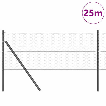 Fence with Posts Grey 0.6 x 25 m PVC-coated steel