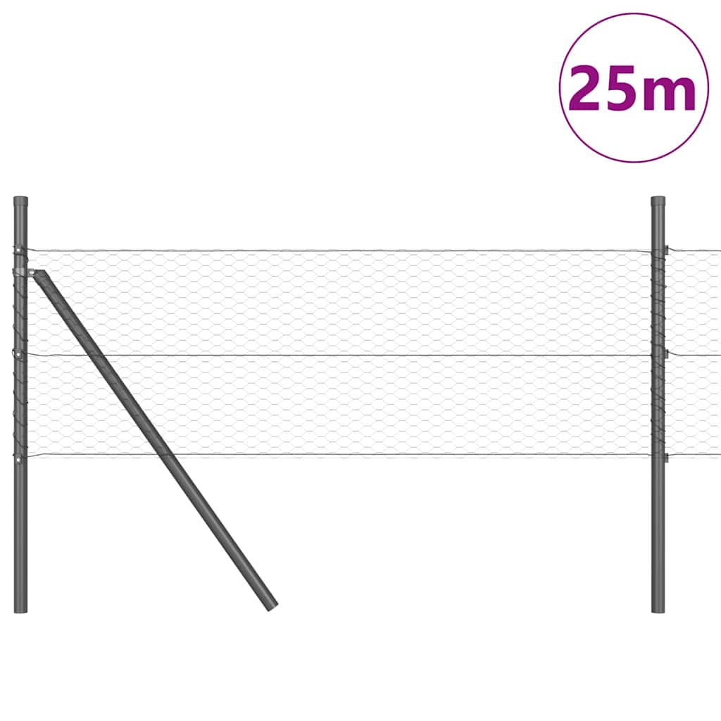 Fence with Posts Grey 0.8 x 25 m PVC-coated steel