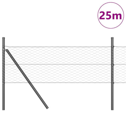 Fence with Posts Grey 0.8 x 25 m PVC-coated steel