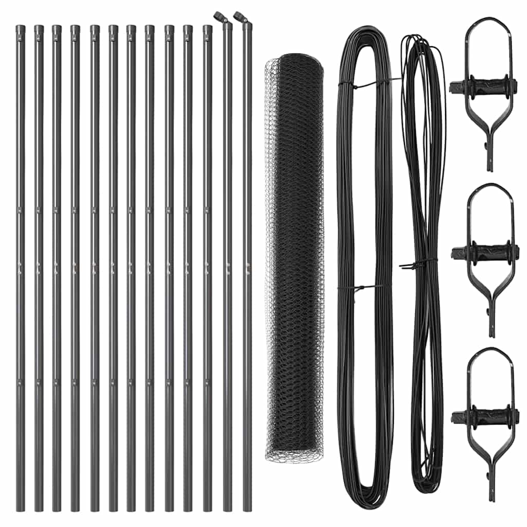 Fence with Posts Grey 1 x 25 m PVC-coated steel