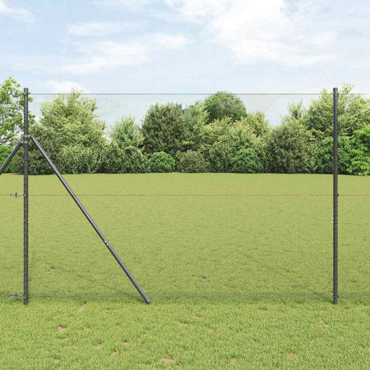Fence with Posts Grey 1.5 x 25 m PVC-coated steel