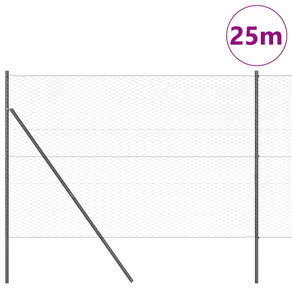 Fence with Posts Grey 1.5 x 25 m PVC-coated steel