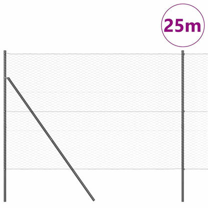 Fence with Posts Grey 1.6 x 25 m PVC-coated steel