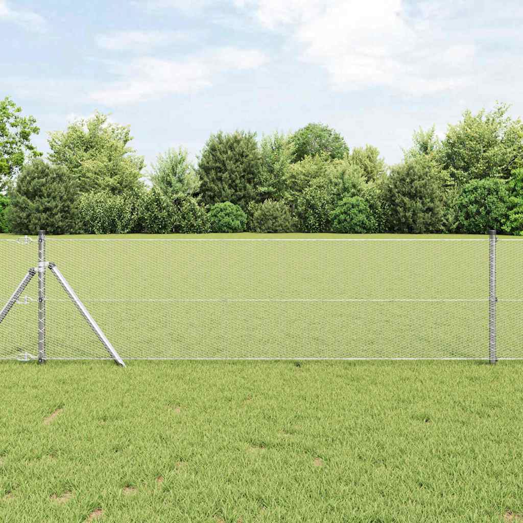 Fence with Posts Silver 0.6 x 10 m PVC-coated steel