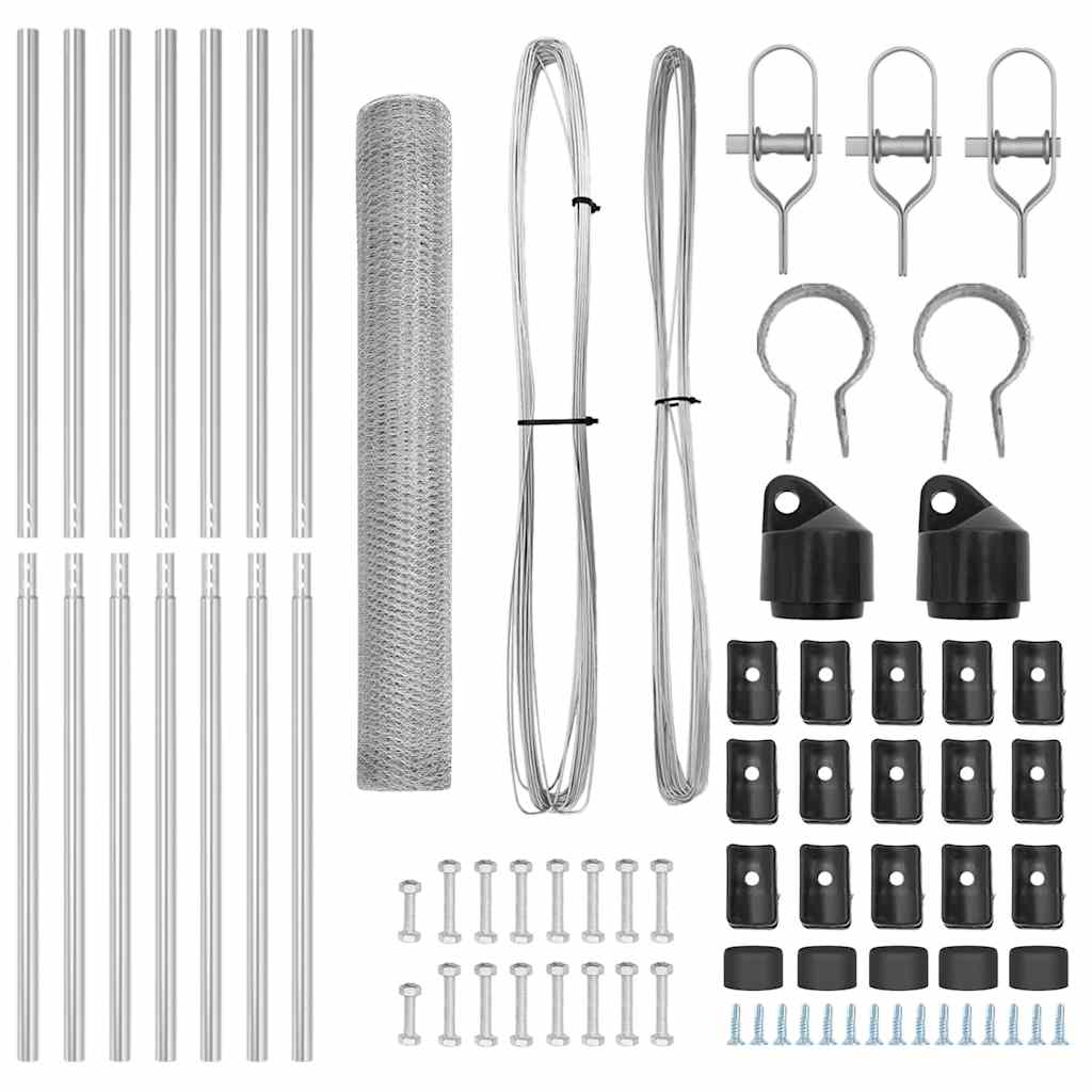 Fence with Posts Silver 1 x 10 m PVC-coated steel