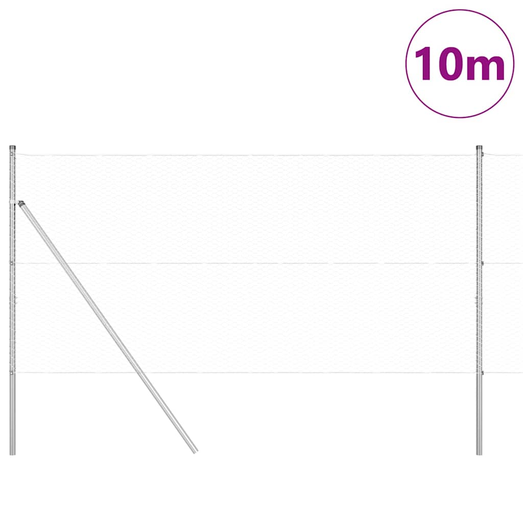 Fence with Posts Silver 1 x 10 m PVC-coated steel