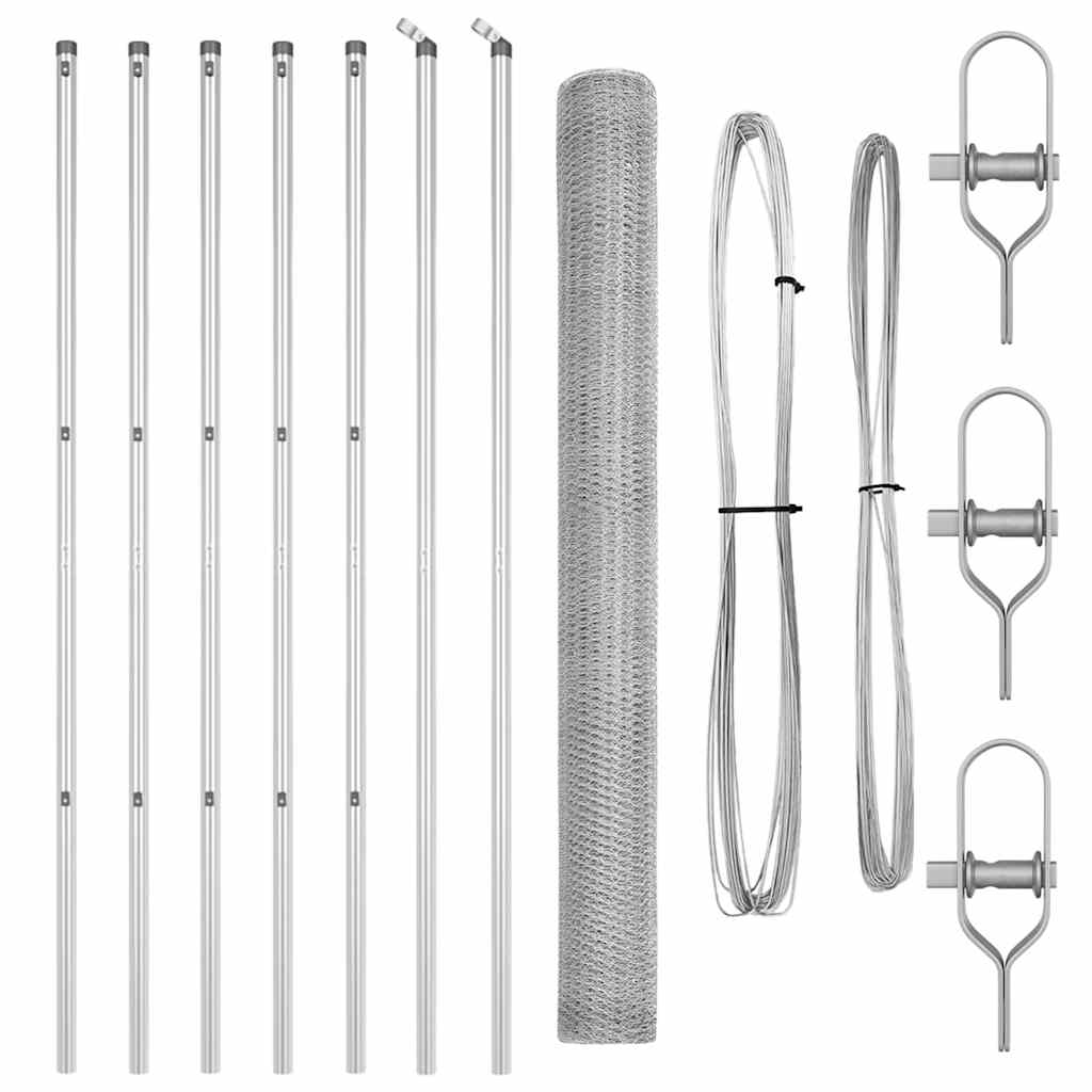 Fence with Posts Silver 1.5 x 10 m PVC-coated steel