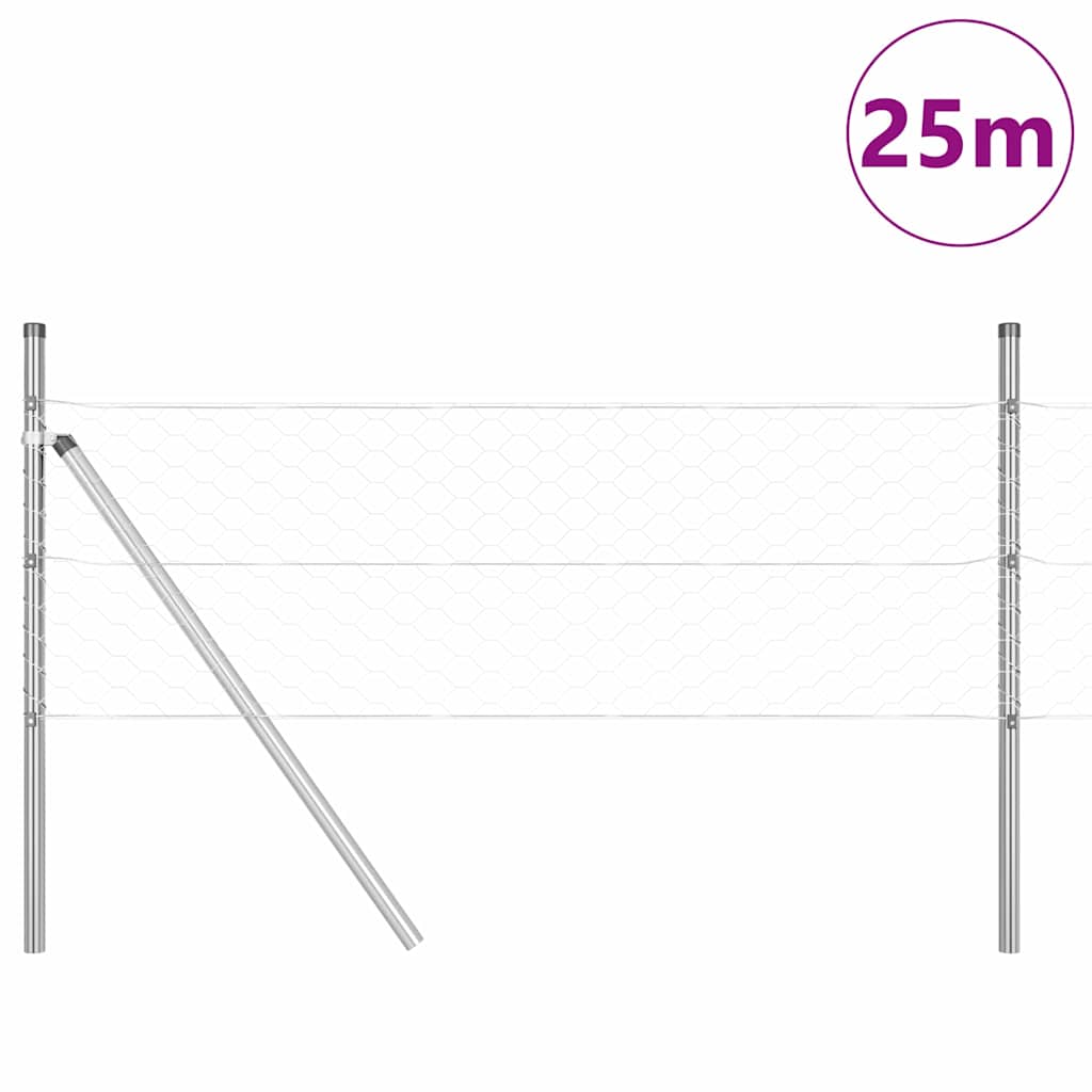 Fence with Posts Silver 0.4 x 25 m PVC-coated steel