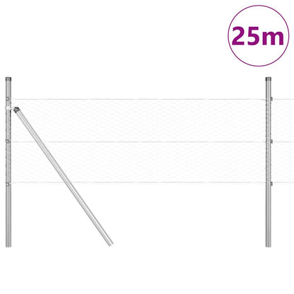 Fence with Posts Silver 0.5 x 25 m PVC-coated steel