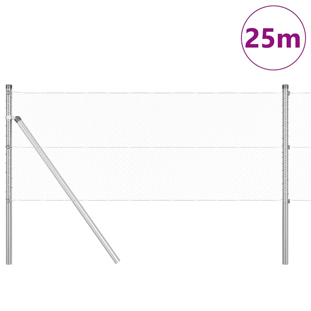 Fence with Posts Silver 0.6 x 25 m PVC-coated steel