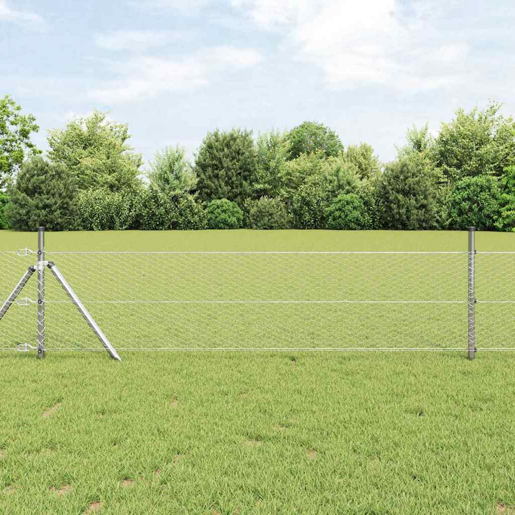 Fence with Posts Silver 0.6 x 25 m PVC-coated steel