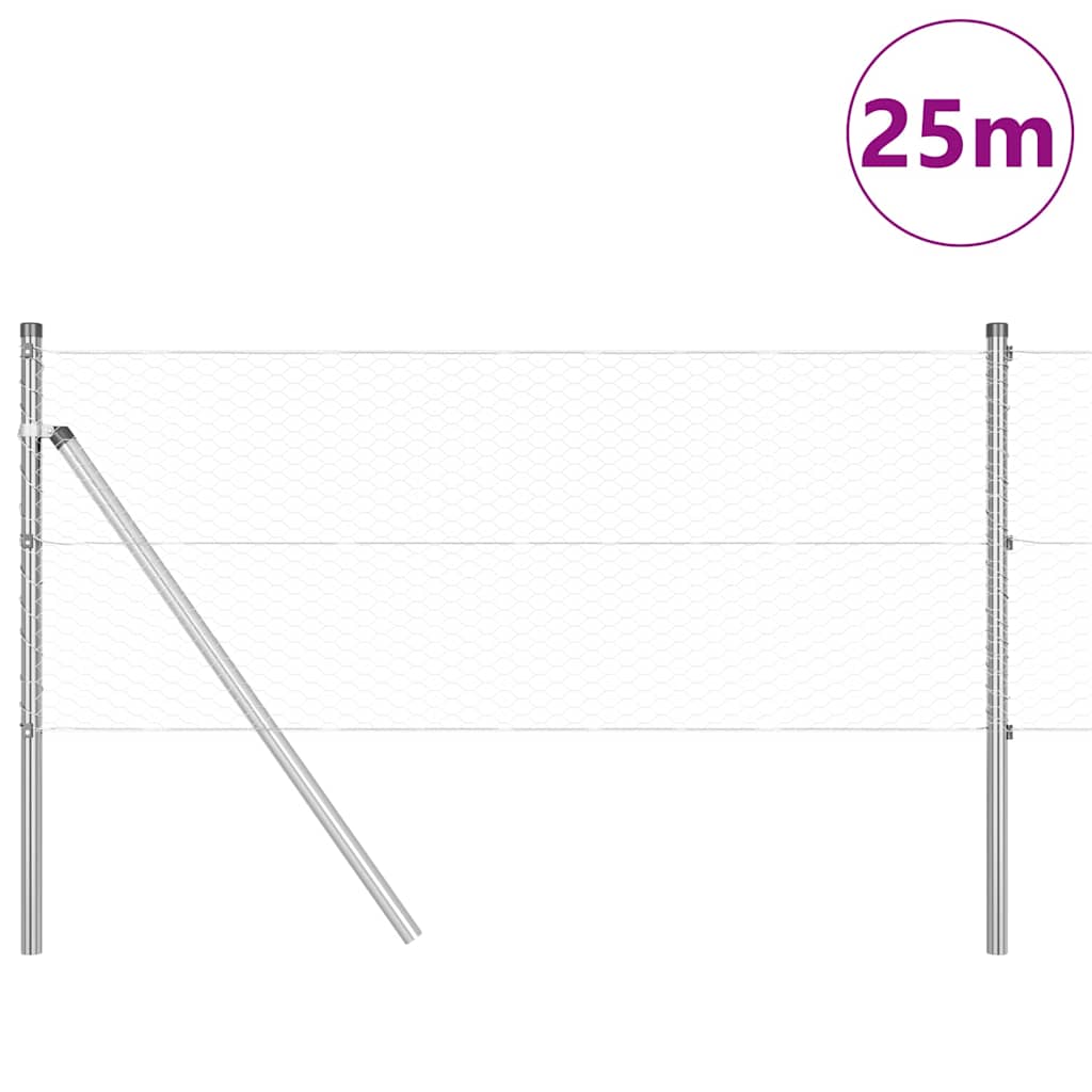 Fence with Posts Silver 0.6 x 25 m PVC-coated steel