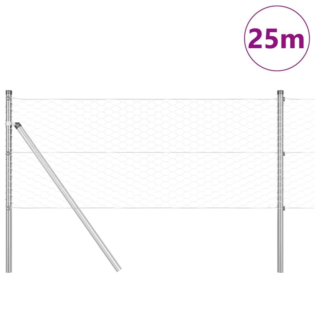 Fence with Posts Silver 0.6 x 25 m PVC-coated steel