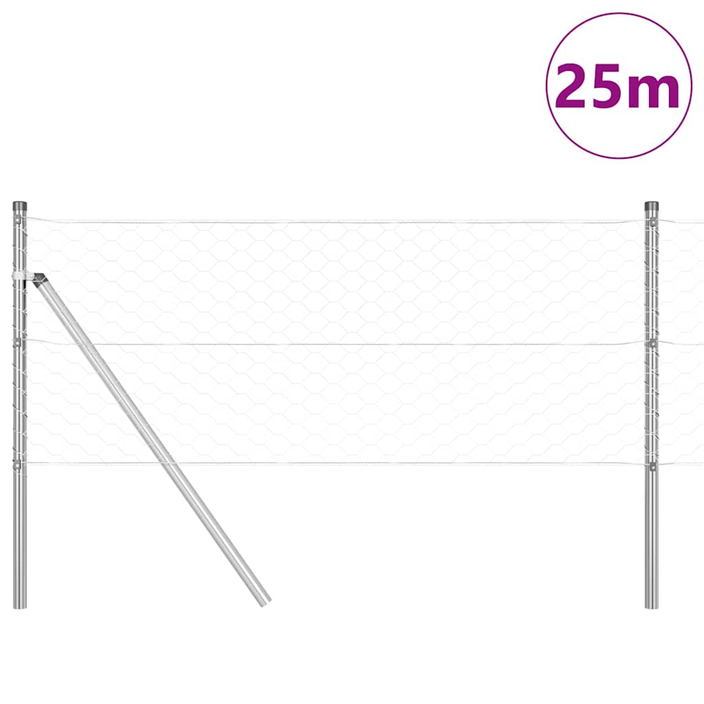Fence with Posts Silver 0.6 x 25 m PVC-coated steel