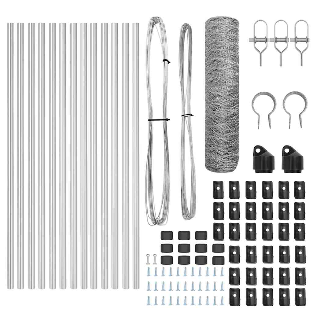Fence with Posts Silver 0.8 x 25 m PVC-coated steel