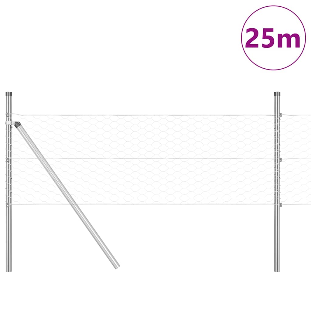 Fence with Posts Silver 0.8 x 25 m PVC-coated steel