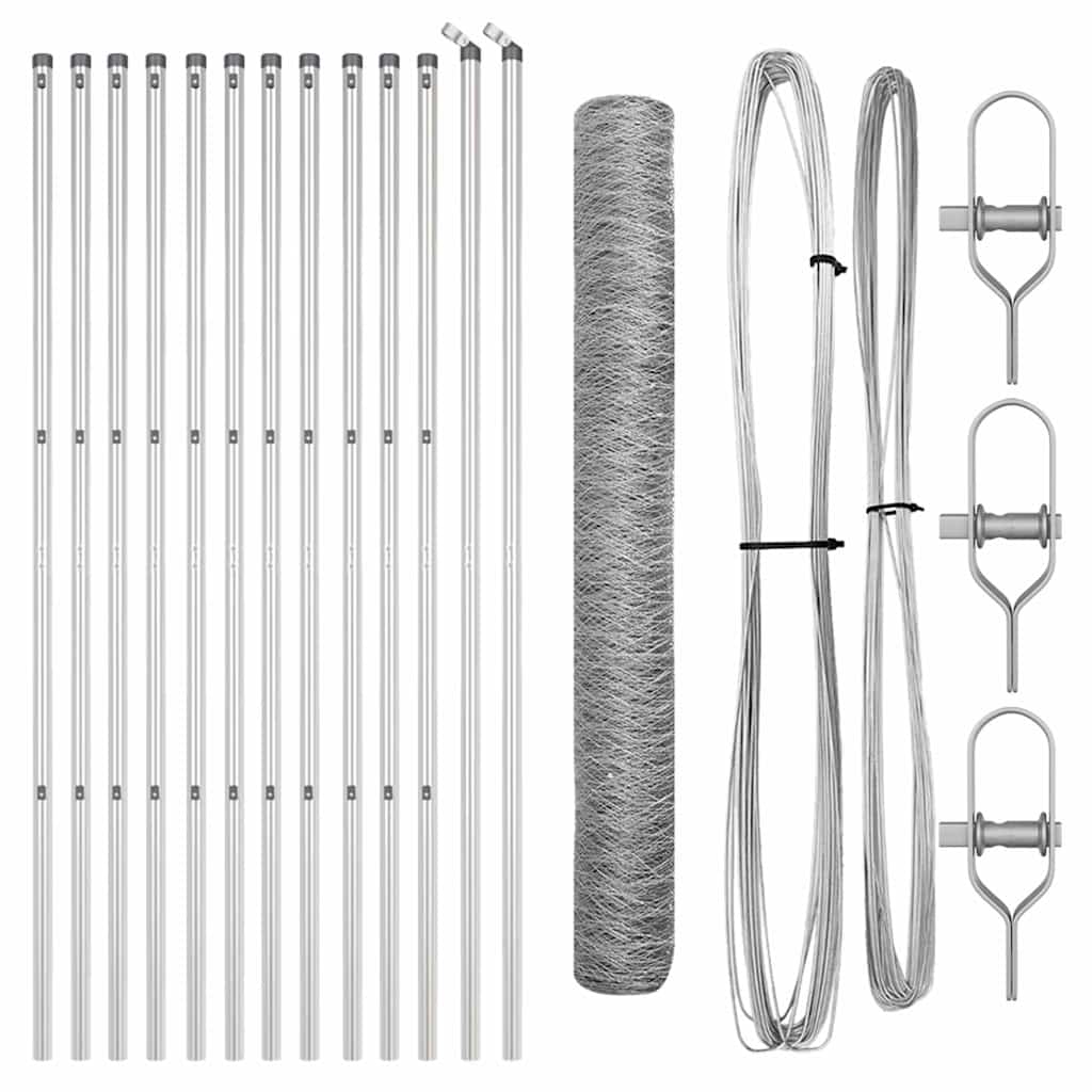 Fence with Posts Silver 1 x 25 m PVC-coated steel