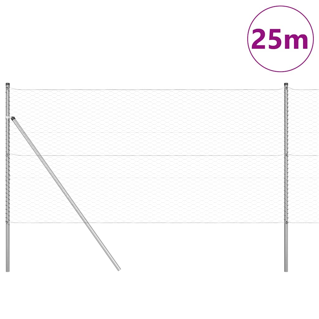 Fence with Posts Silver 1 x 25 m PVC-coated steel