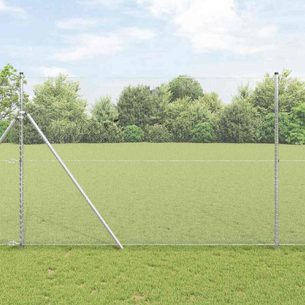 Fence with Posts Silver 1.5 x 25 m PVC-coated steel