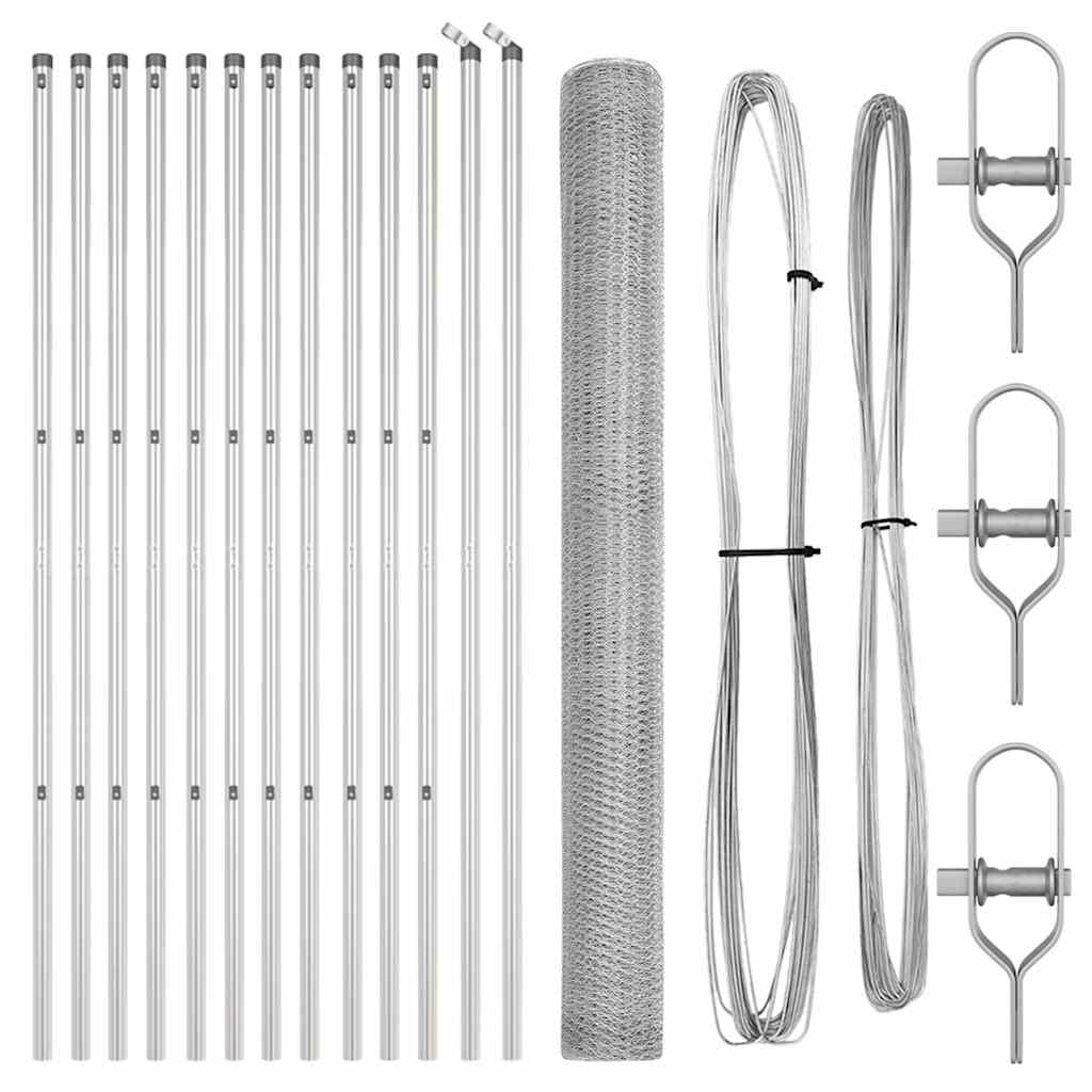 Fence with Posts Silver 1.5 x 25 m PVC-coated steel