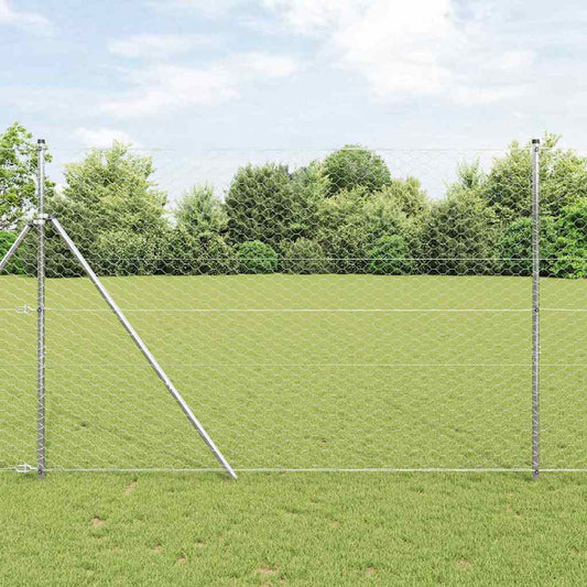 Fence with Posts Silver 1.5 x 25 m PVC-coated steel