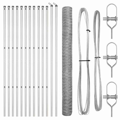 Fence with Posts Silver 1.5 x 25 m PVC-coated steel